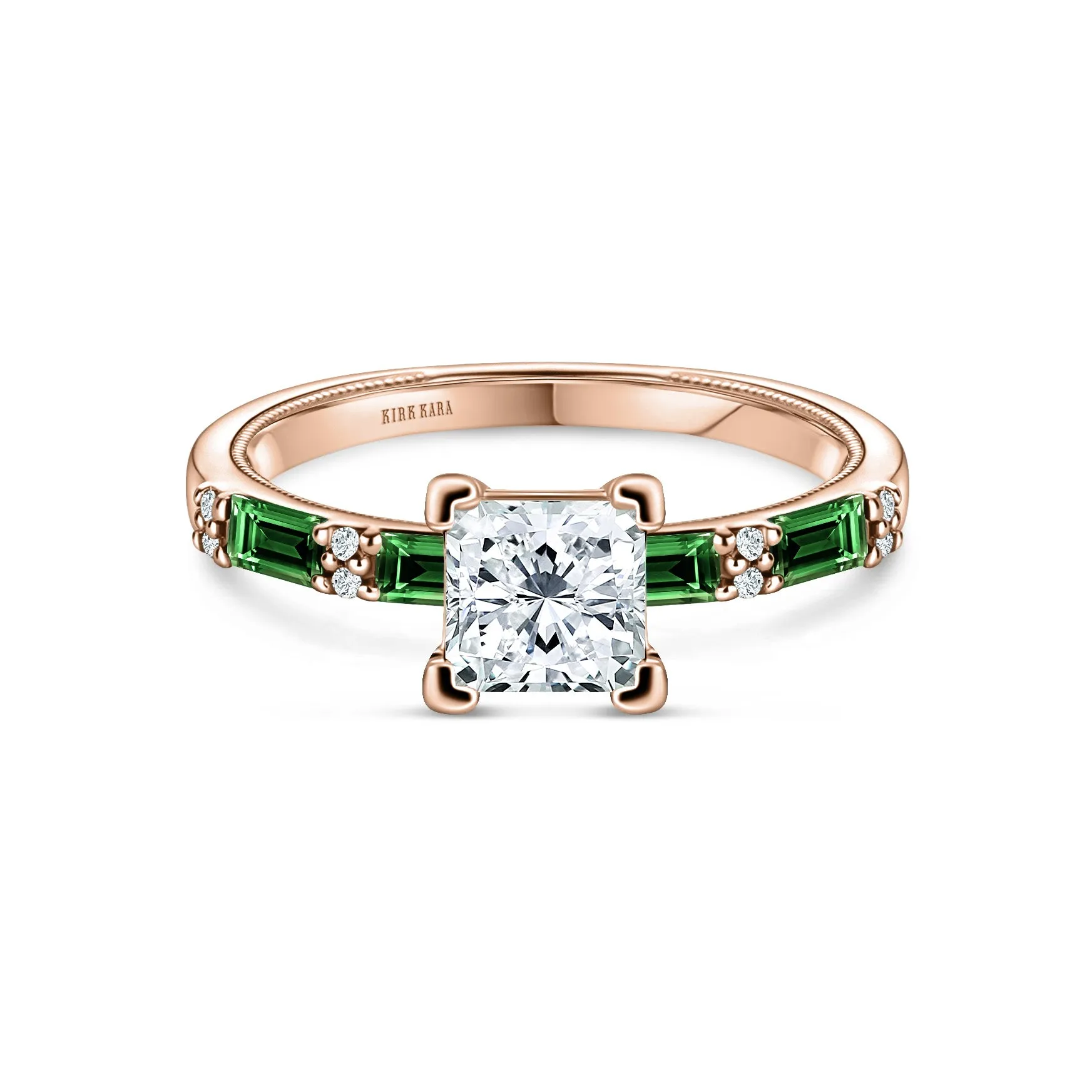 Tsavorite Baguette Diamond Engagement Ring sold by Kirk Kara product image thumbnail 4