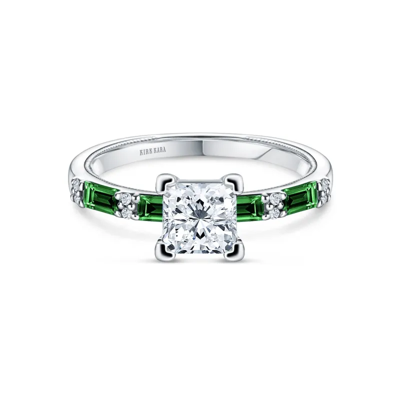 Tsavorite Baguette Diamond Engagement Ring sold by Kirk Kara