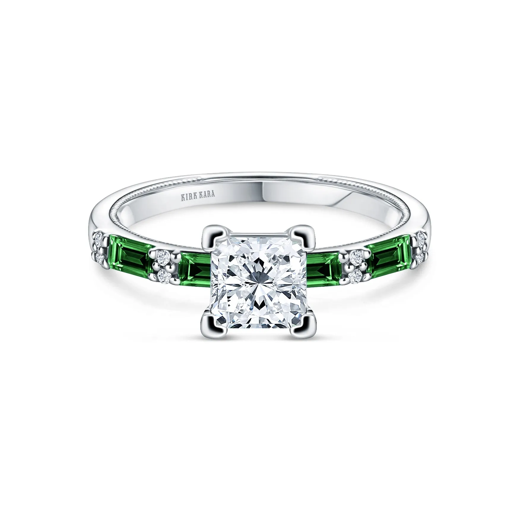 Tsavorite Baguette Diamond Engagement Ring sold by Kirk Kara