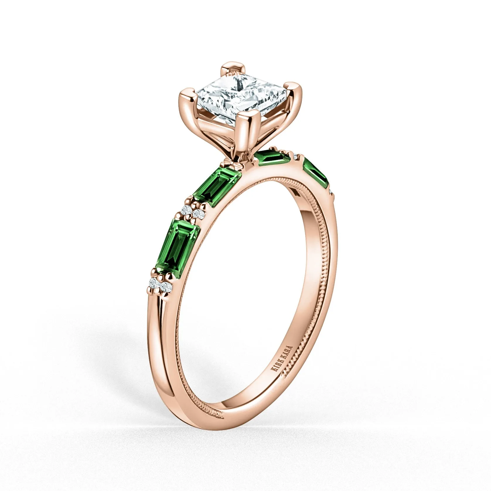 Tsavorite Baguette Diamond Engagement Ring sold by Kirk Kara product image thumbnail 5