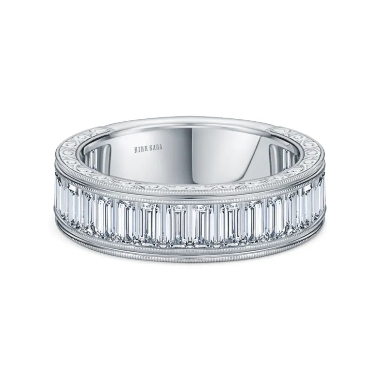 Channel Baguette Engraved Fashion Wedding Band sold by Kirk Kara