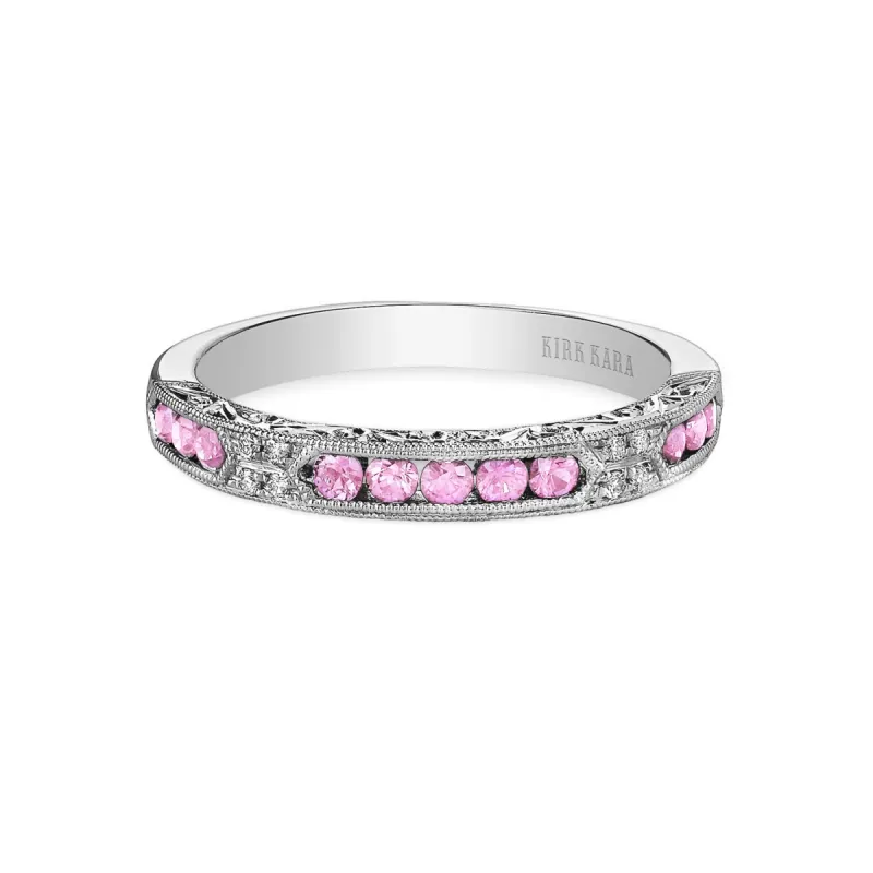 Channel Set Artful Pink Sapphire Diamond Wedding Band sold by Kirk Kara