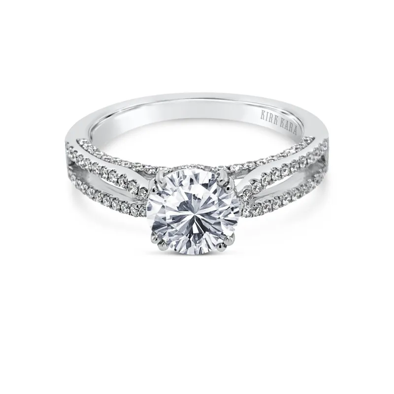 18K White Gold Split Shank Tapered Diamond Engagement Ring sold by Kirk Kara