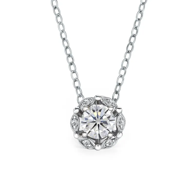 Delicate Floral White Moissanite Diamond Necklace sold by Kirk Kara