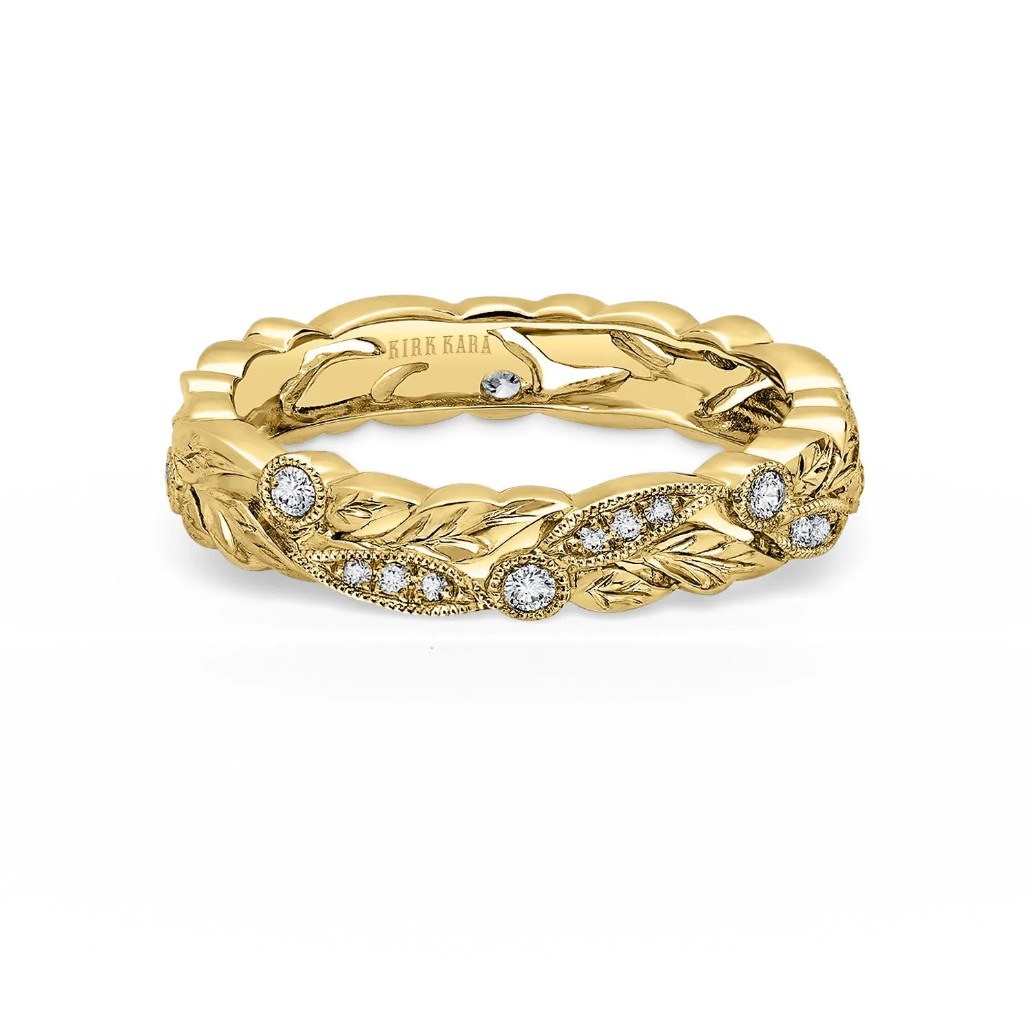Floral Leaf Engraved Diamond Wedding Band sold by Kirk Kara