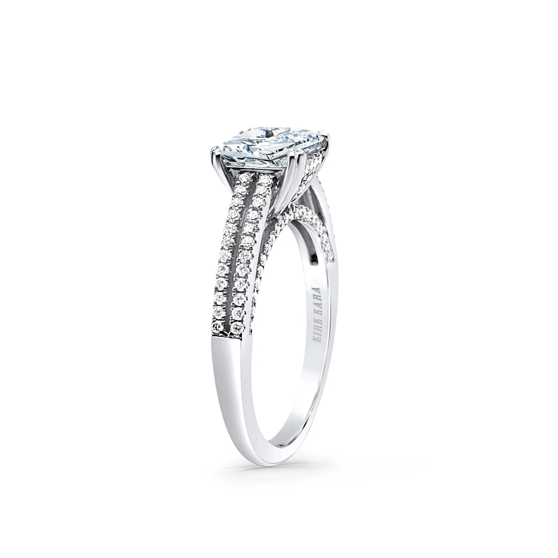 18K White Gold Split Shank Cathedral Diamond Engagement Ring sold by Kirk Kara product image thumbnail 2