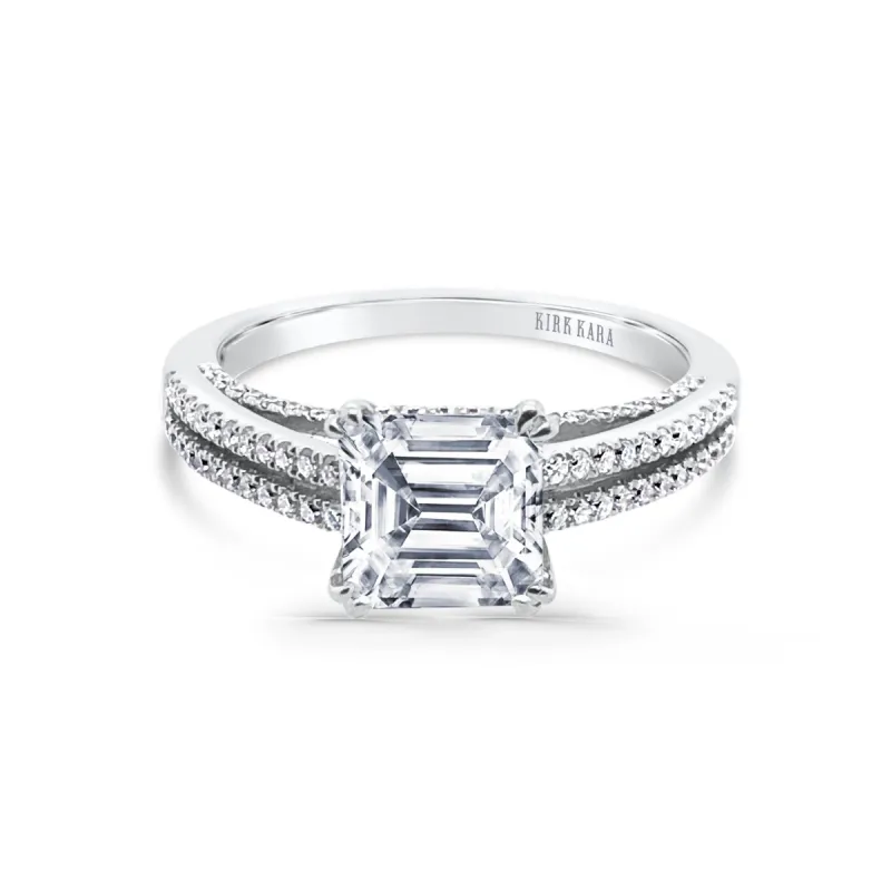 18K White Gold Split Shank Cathedral Diamond Engagement Ring sold by Kirk Kara