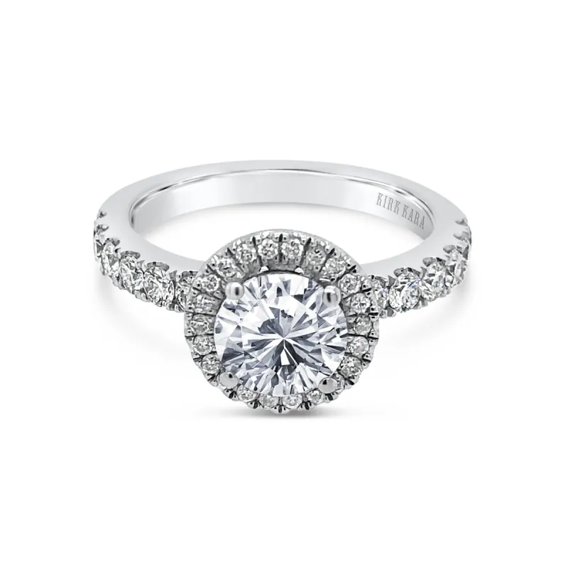18K White Gold Classic Diamond Halo Engagement Ring sold by Kirk Kara