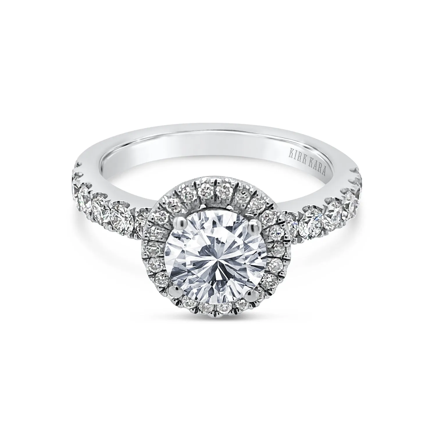 18K White Gold Classic Diamond Halo Engagement Ring sold by Kirk Kara
