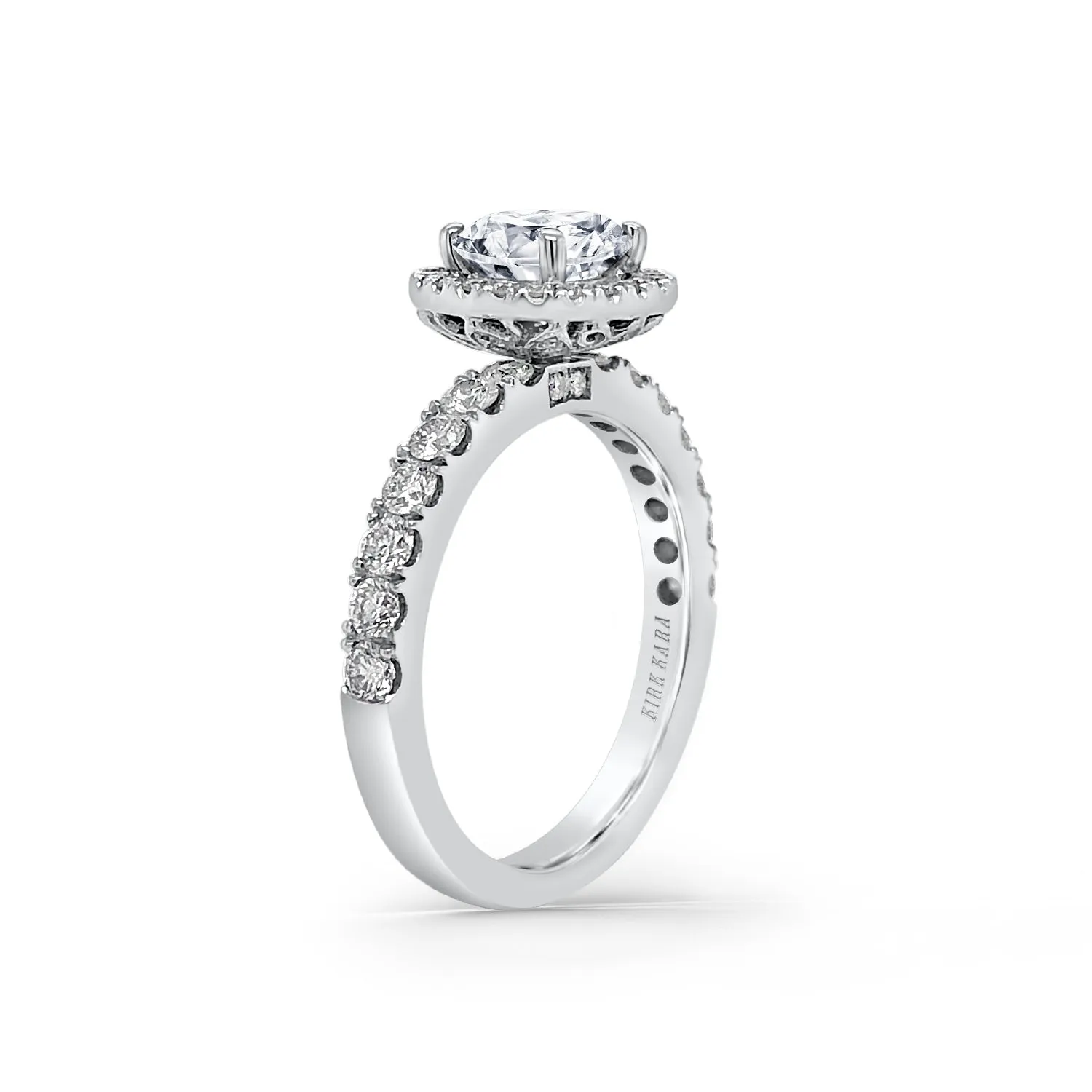 18K White Gold Classic Diamond Halo Engagement Ring sold by Kirk Kara product image thumbnail 2