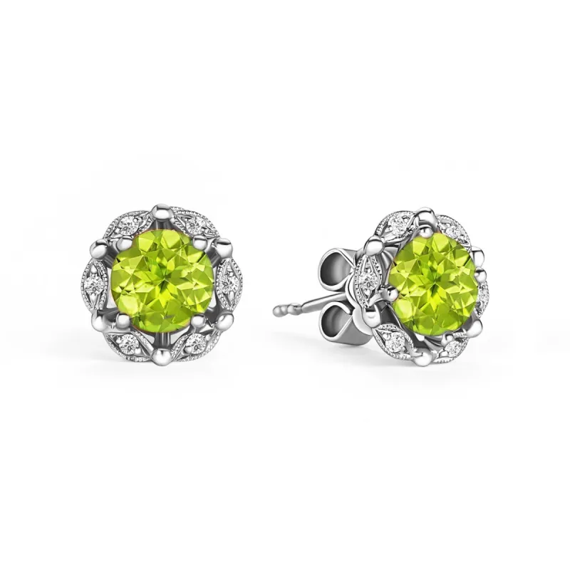 Delicate Floral Peridot Diamond Stud Earrings sold by Kirk Kara