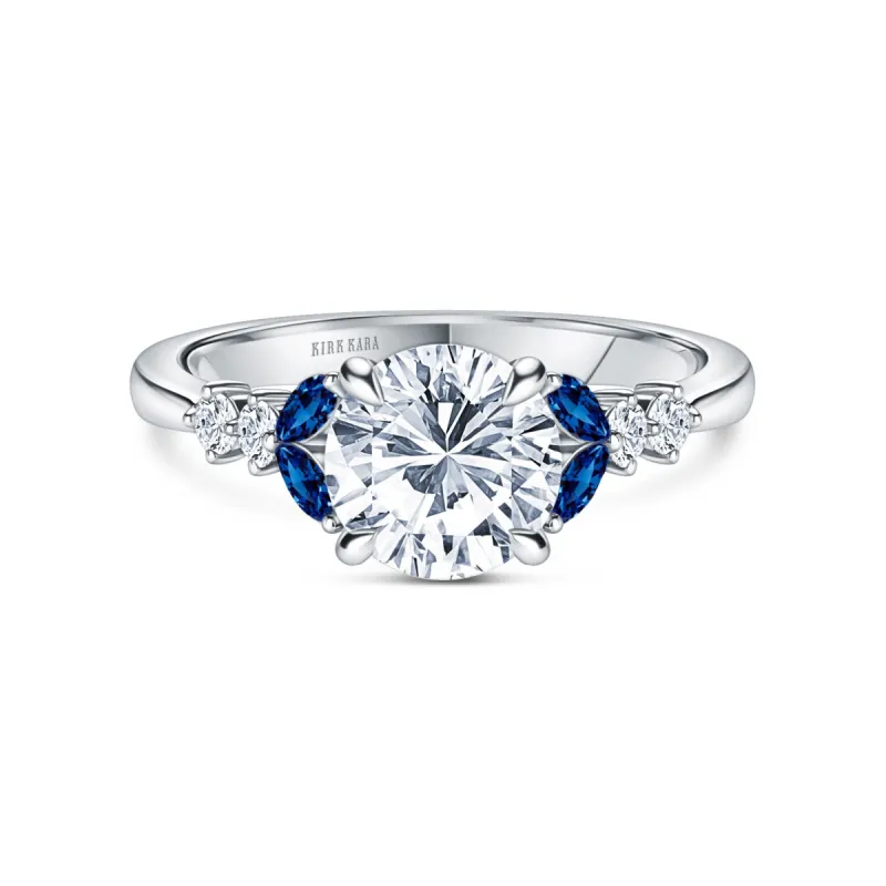 Marquise Blue Sapphire Accent Cathedral Engagement Ring sold by Kirk Kara