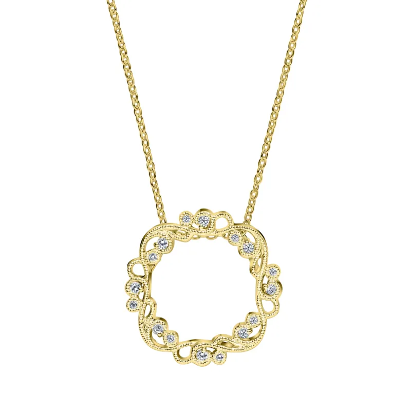 Artistic Lace Diamond Milgrain Circle Necklace sold by Kirk Kara