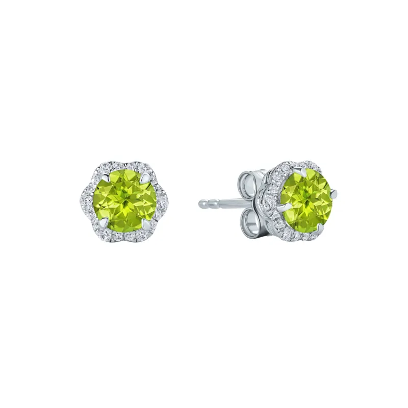 Floral Milgrain Peridot Diamond Stud Earrings sold by Kirk Kara