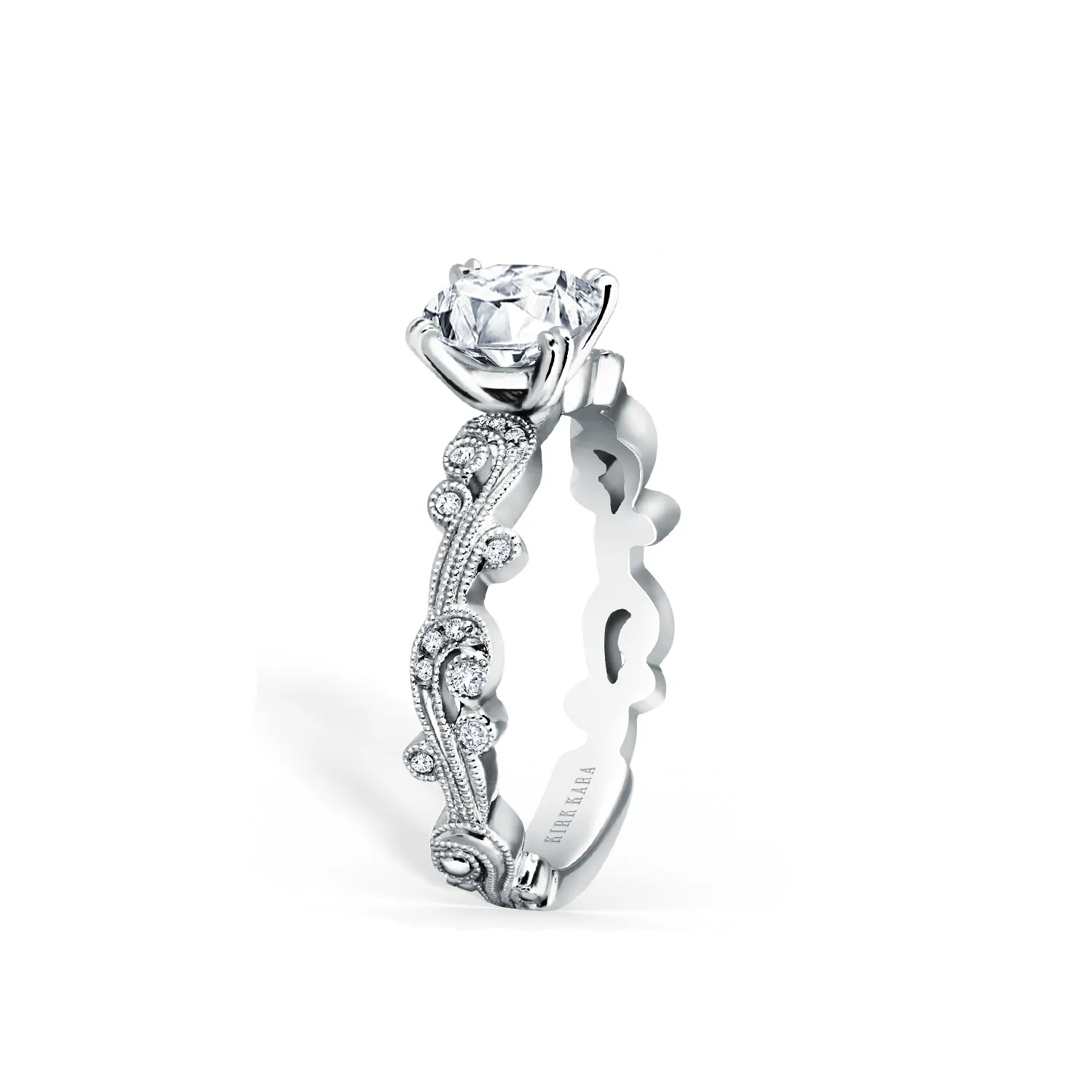 Swirl Milgrain Thin Diamond Engagement Ring sold by Kirk Kara product image thumbnail 4