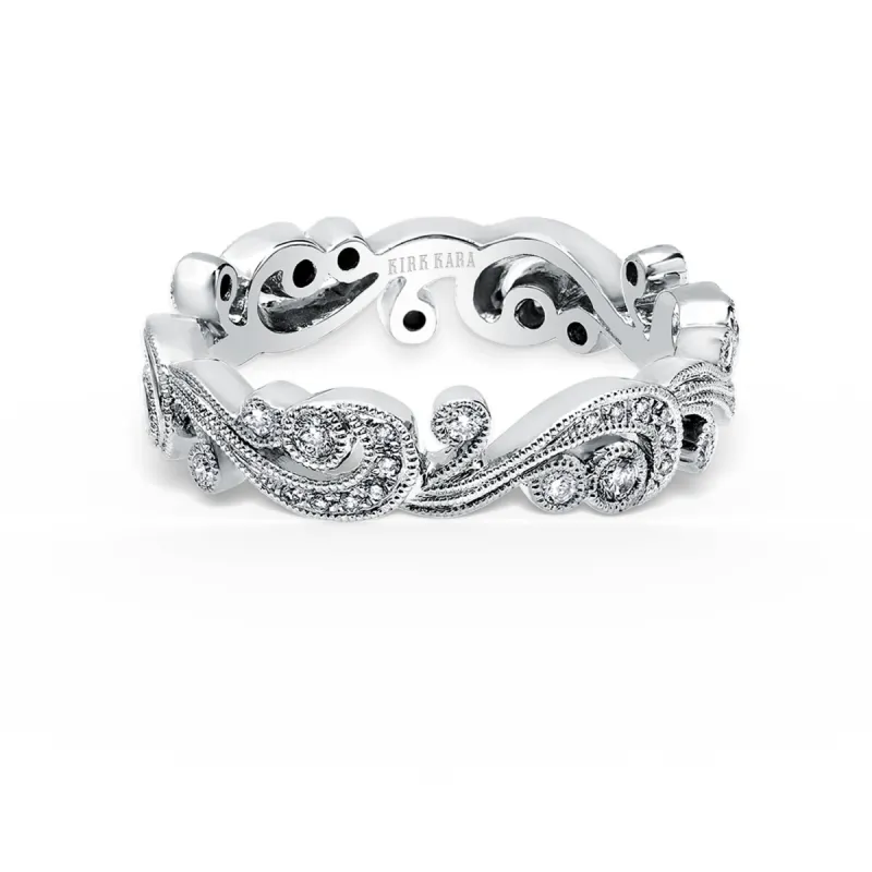 Whimsical Swirl Milgrain Diamond Wedding Band sold by Kirk Kara