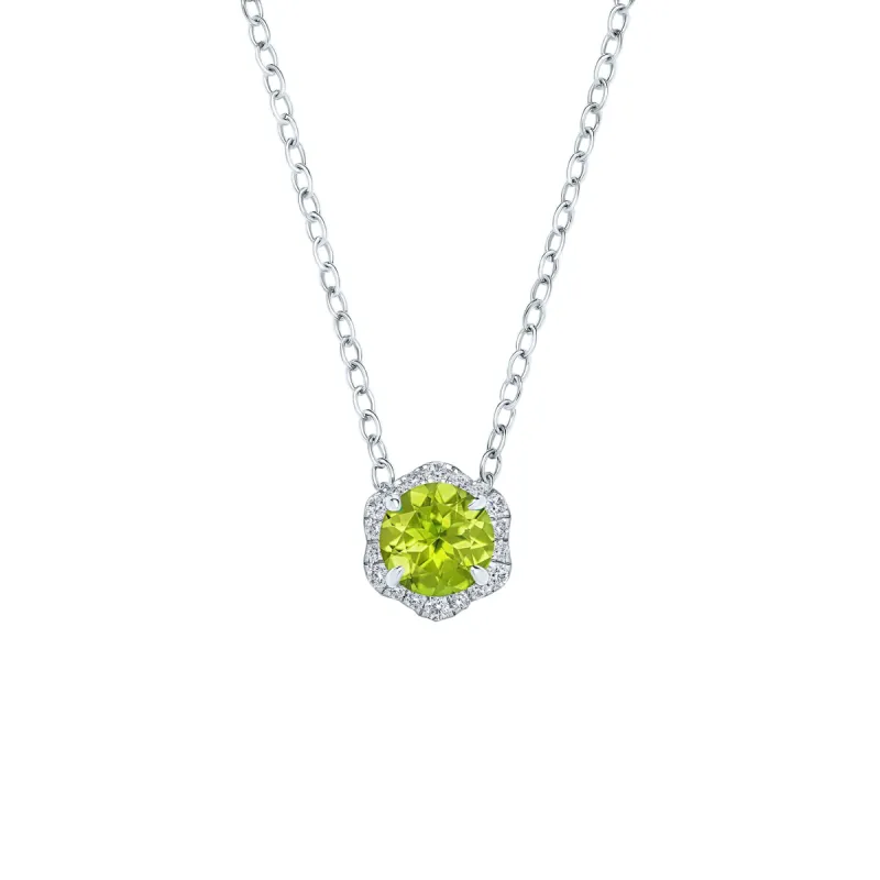 Floral Milgrain Peridot Diamond Necklace sold by Kirk Kara