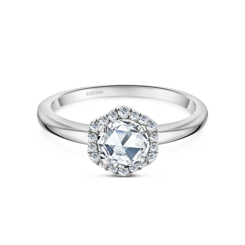 14K White Gold Floral Delicate Rose Cut Halo Diamond Engagement Ring sold by Kirk Kara