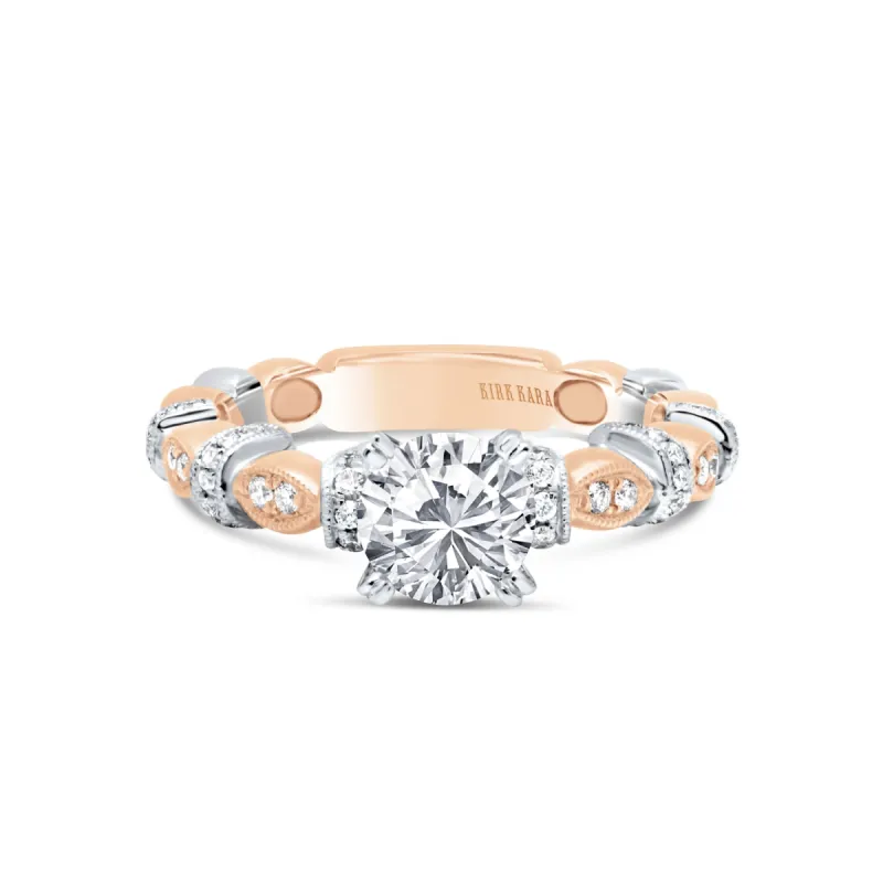 18K Rose & White Gold Diamond Thin Geometric Bar Engagement Ring made by Kirk Kara