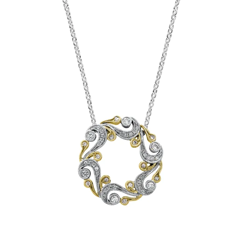Artistic Swirl Milgrain Diamond Circle Necklace sold by Kirk Kara