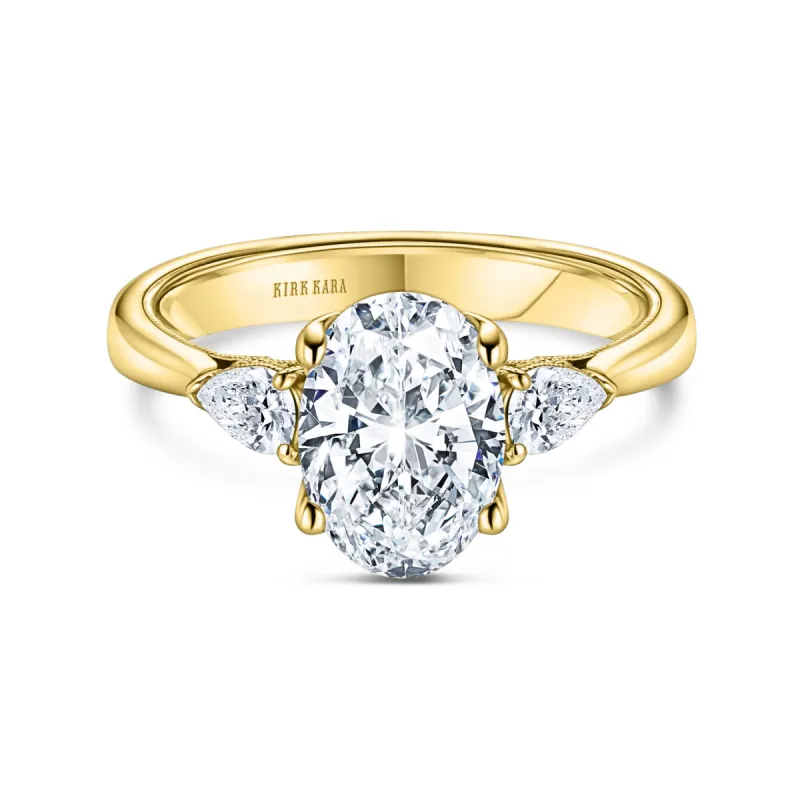 Wide Three Stone Pear Side Stone Diamond Engagement Ring sold by Kirk Kara