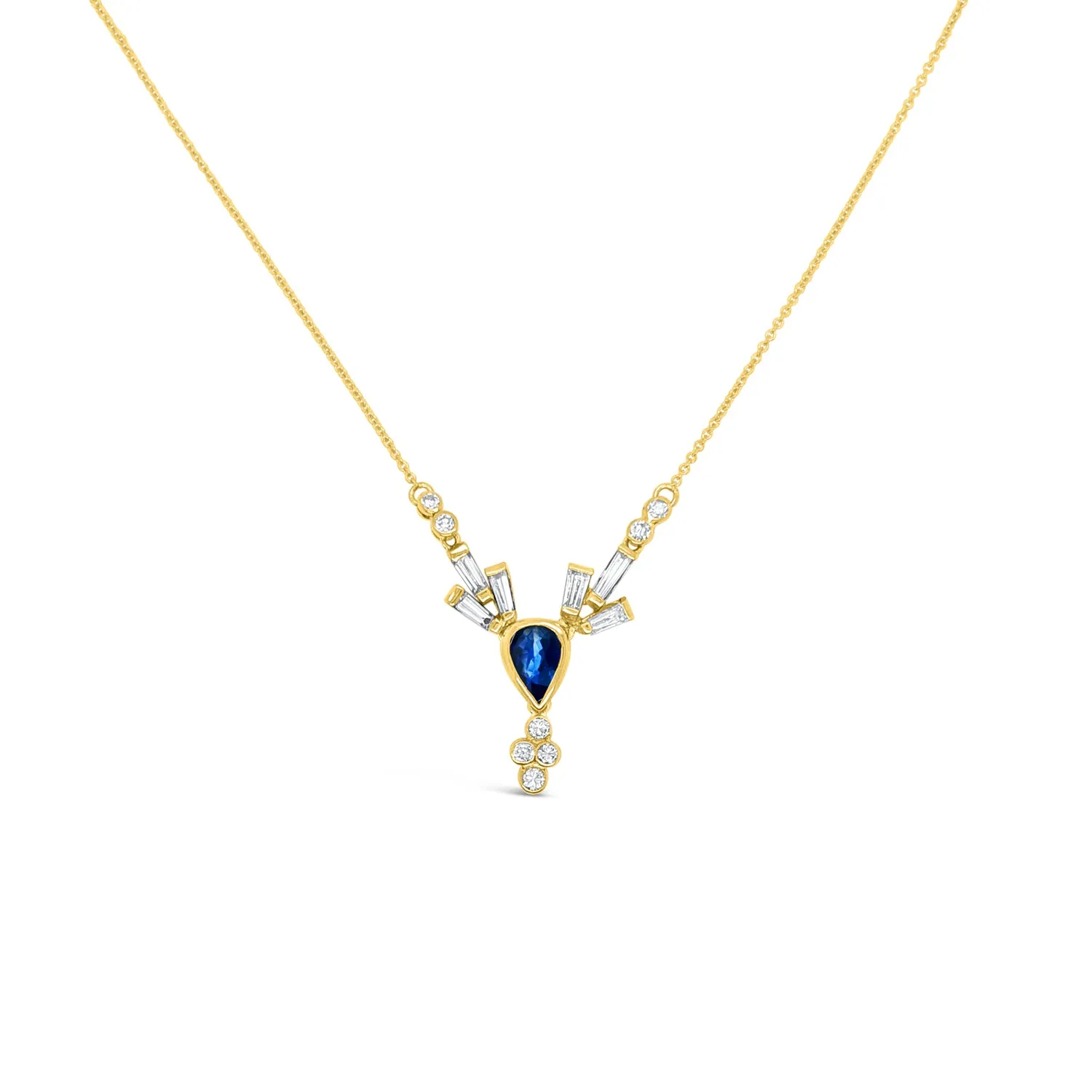 14K Yellow Gold Blue Sapphire Baguette Diamond Necklace sold by Kirk Kara