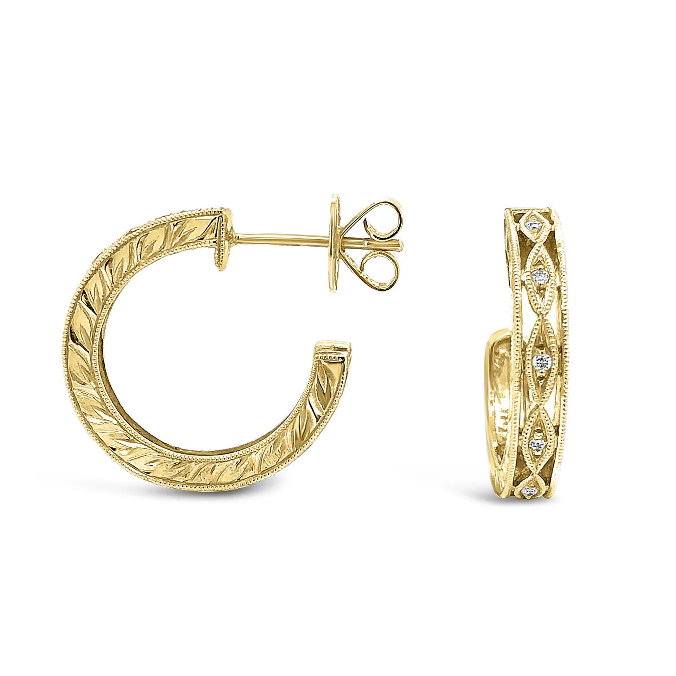 Geometric Milgrain Diamond Hoop Earrings sold by Kirk Kara product image thumbnail 2