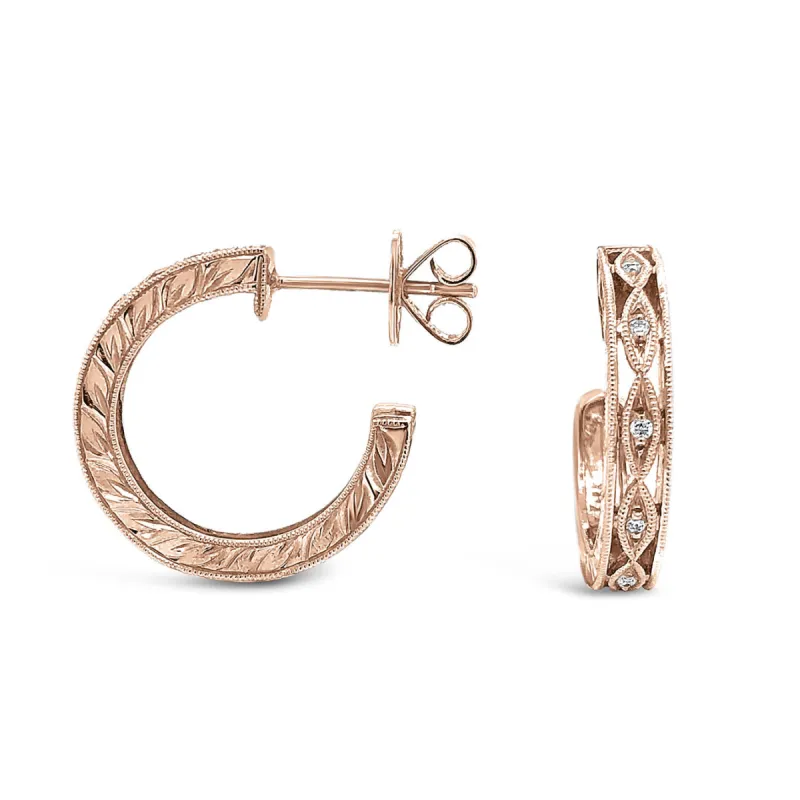 Geometric Milgrain Diamond Hoop Earrings sold by Kirk Kara