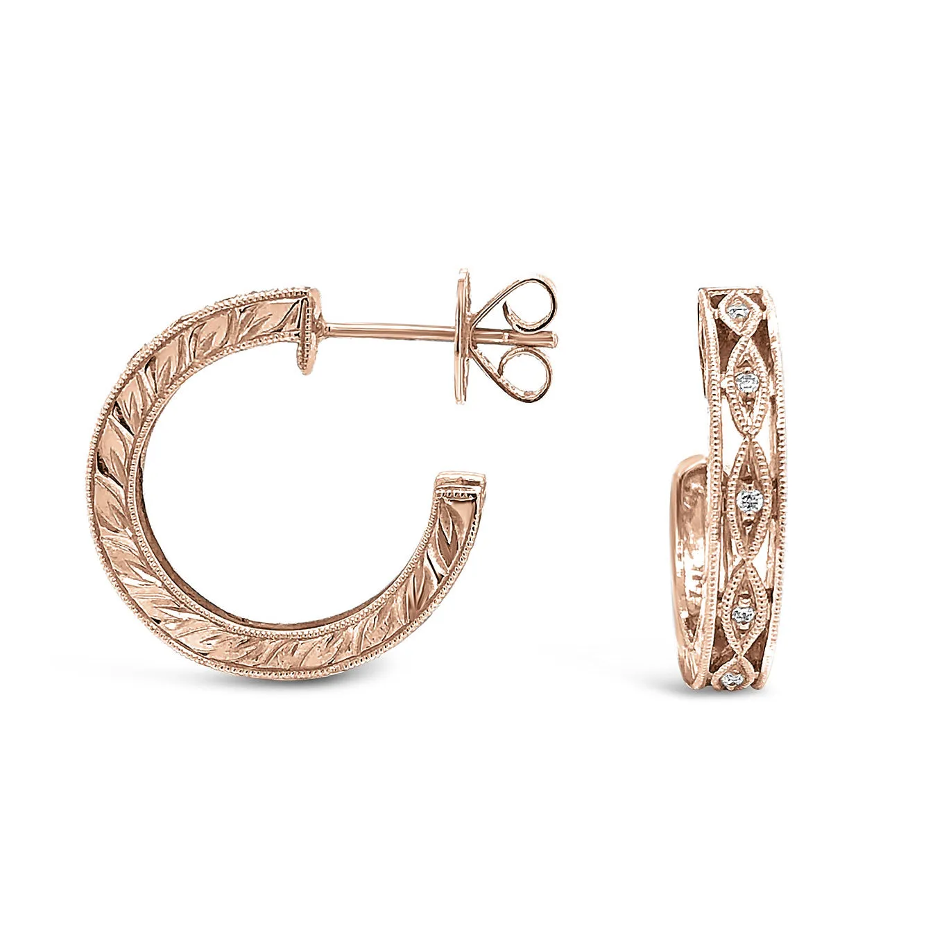 Geometric Milgrain Diamond Hoop Earrings sold by Kirk Kara