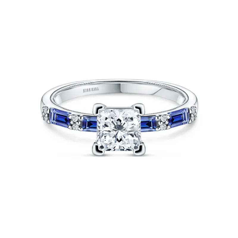 Blue Sapphire Baguette Diamond Engagement Ring sold by Kirk Kara