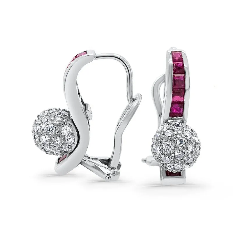 18K White Gold Diamond and Ruby Drop Earrings sold by Kirk Kara product image thumbnail 2