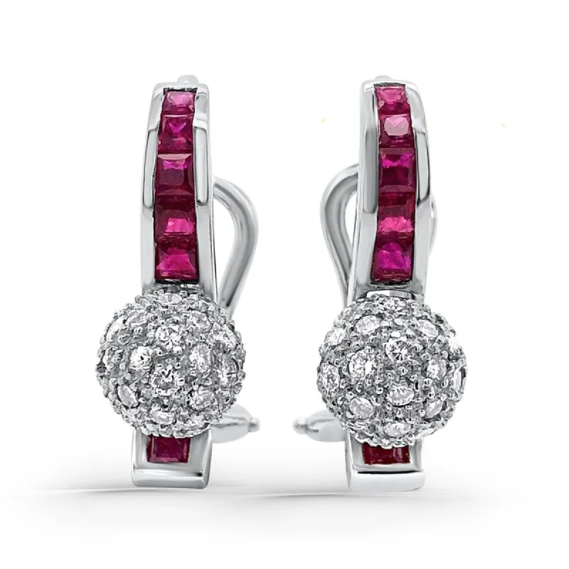 18K White Gold Diamond and Ruby Drop Earrings sold by Kirk Kara