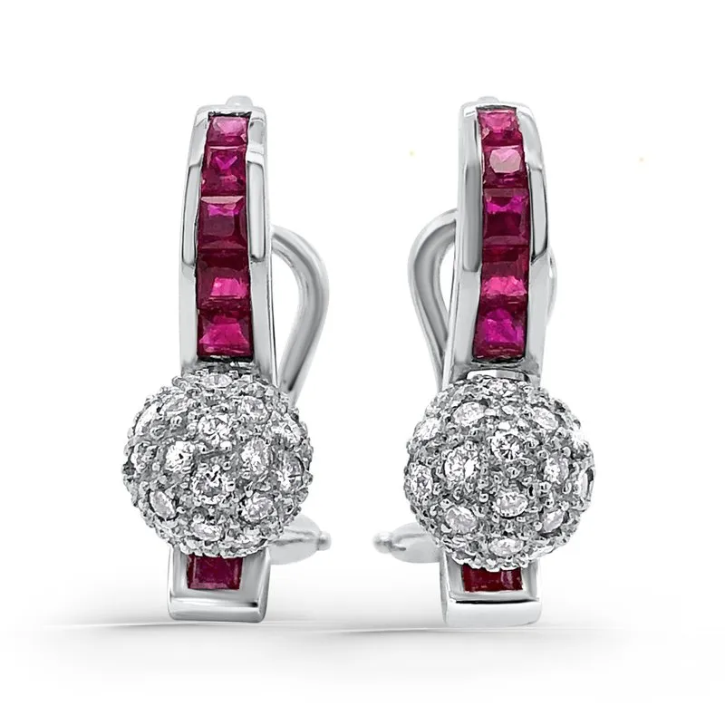 18K White Gold Diamond and Ruby Drop Earrings sold by Kirk Kara