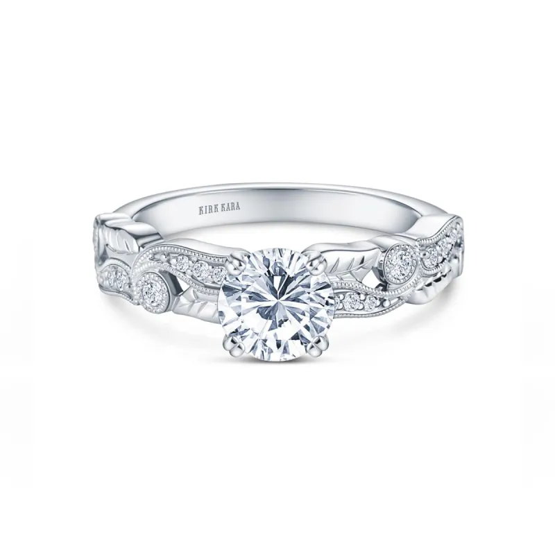 Diamond Floral Engraved Leaf Engagement Ring sold by Kirk Kara