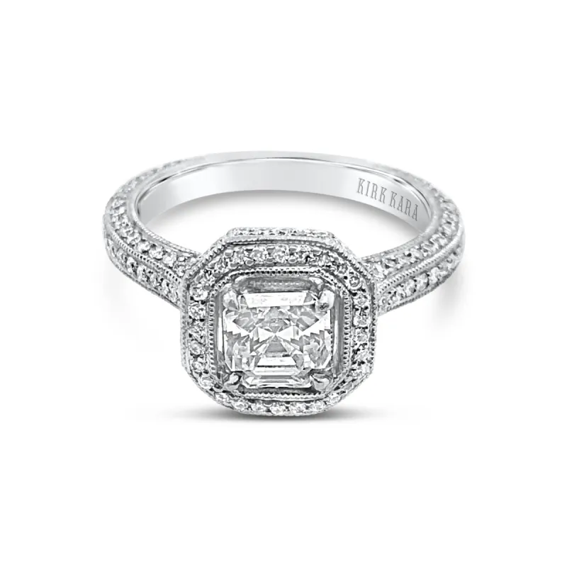 18K White Gold Pavé Diamond Halo Engagement Ring sold by Kirk Kara