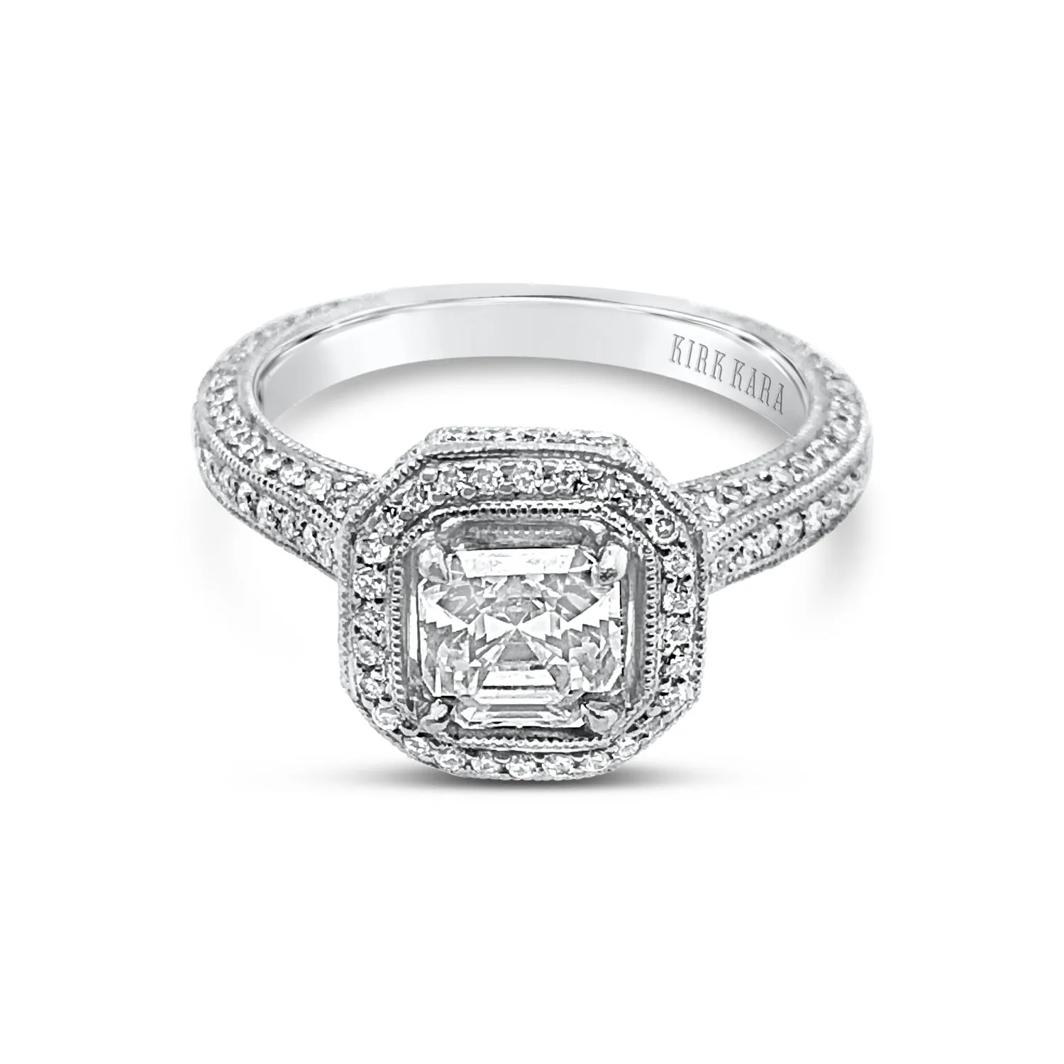 18K White Gold Pavé Diamond Halo Engagement Ring sold by Kirk Kara