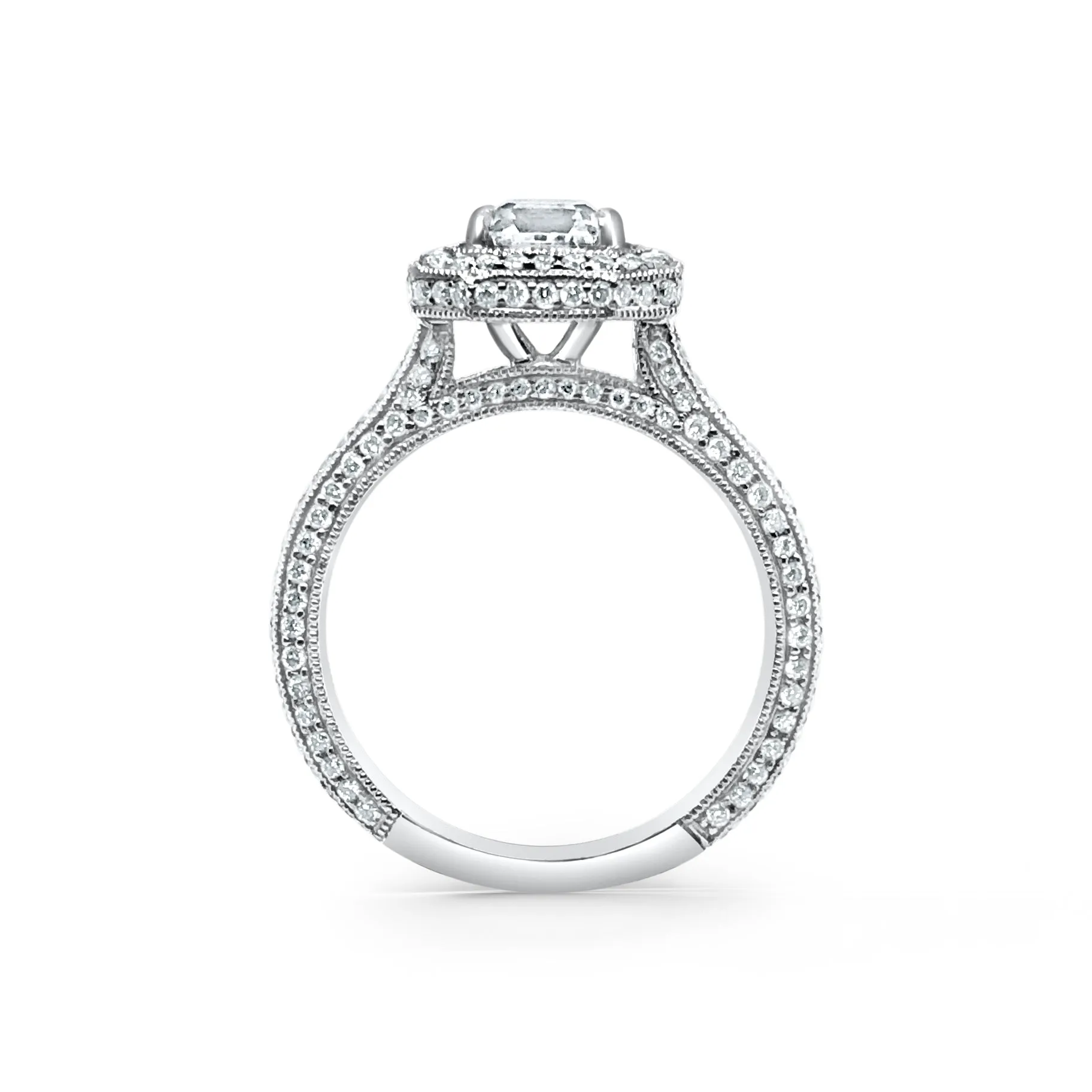 18K White Gold Pavé Diamond Halo Engagement Ring sold by Kirk Kara product image thumbnail 3
