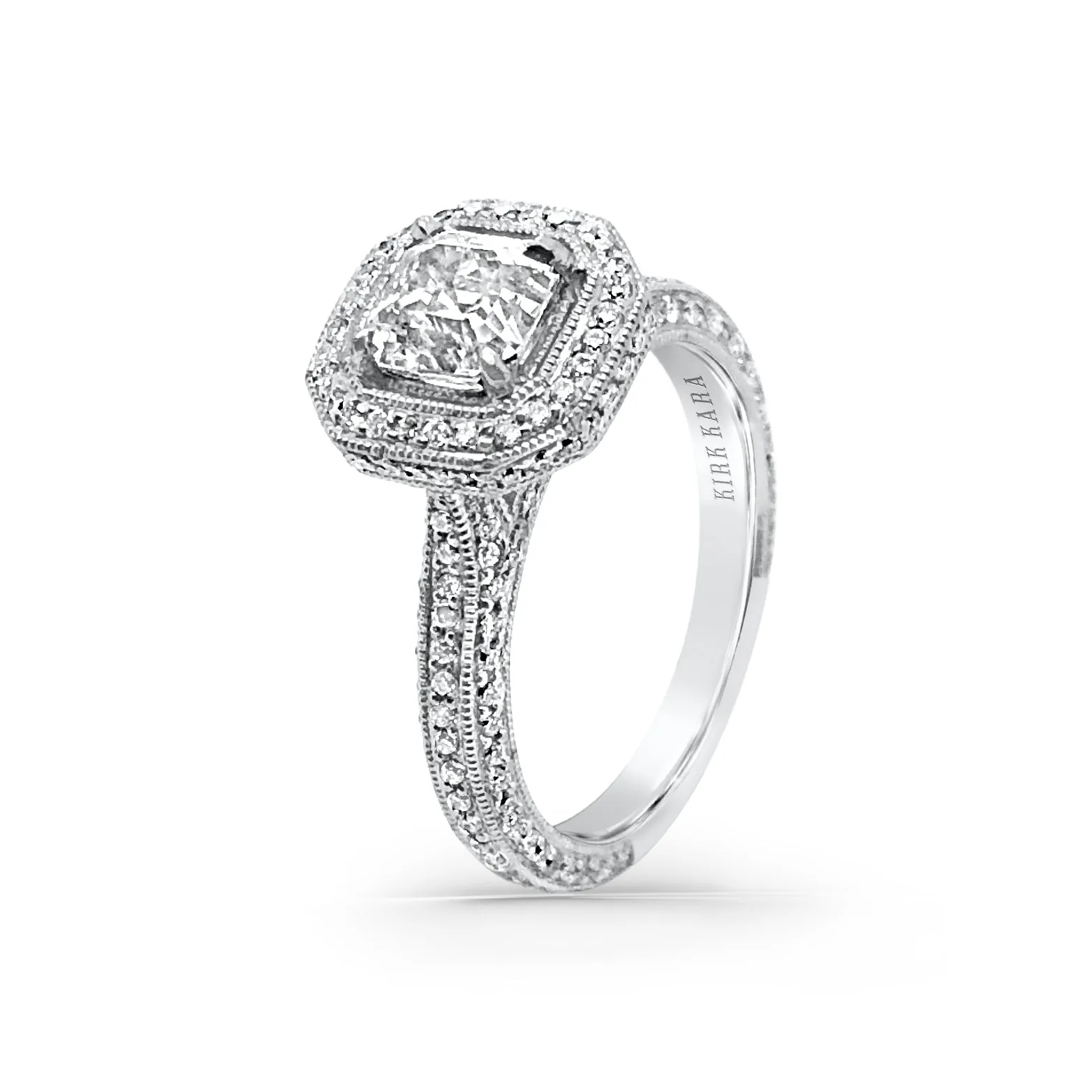 18K White Gold Pavé Diamond Halo Engagement Ring sold by Kirk Kara product image thumbnail 2
