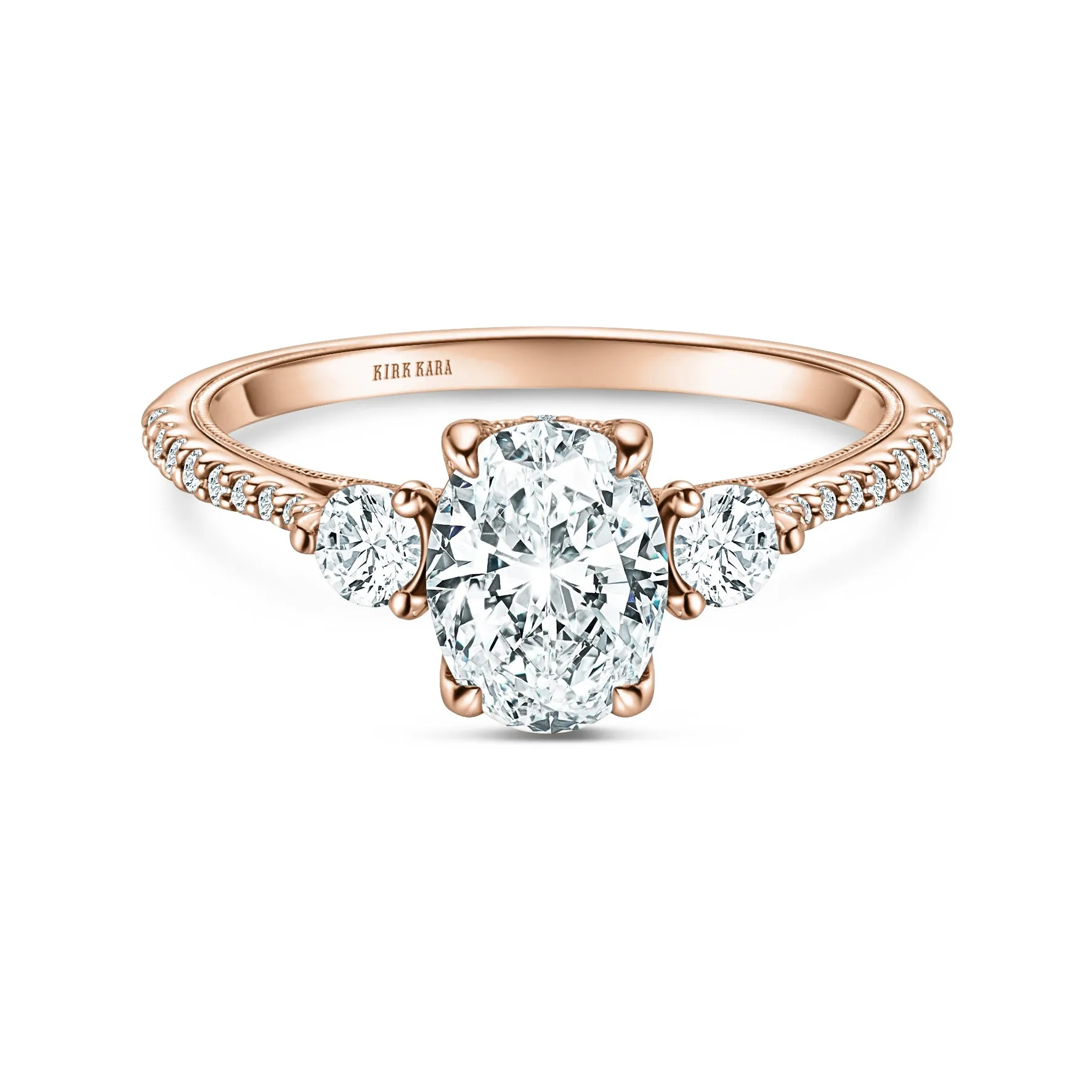 Three Stone Round Hidden Halo Diamond Engagement Ring sold by Kirk Kara product image thumbnail 5