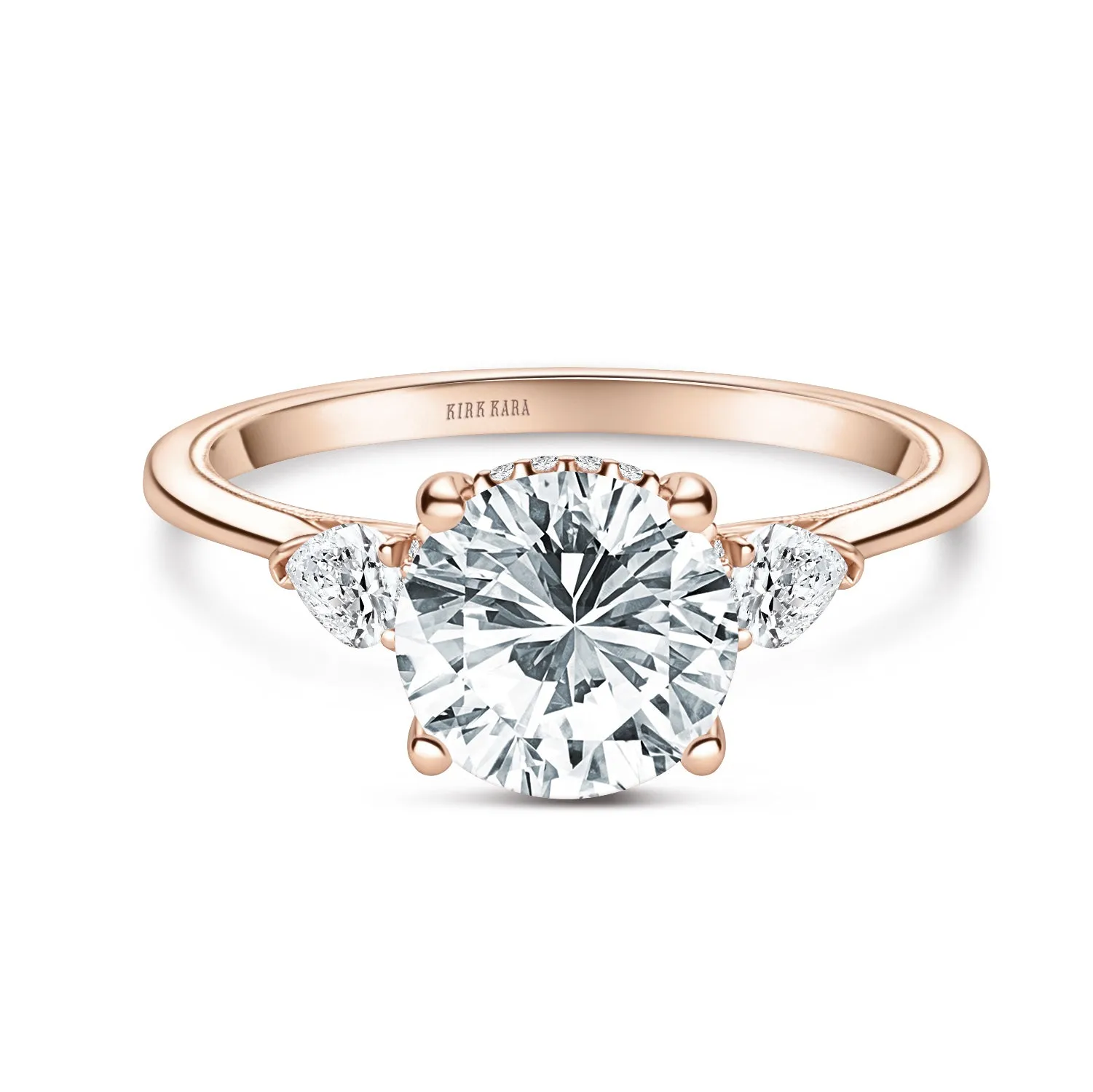 Three Stone Pear Hidden Halo Diamond Engagement Ring sold by Kirk Kara product image thumbnail 4
