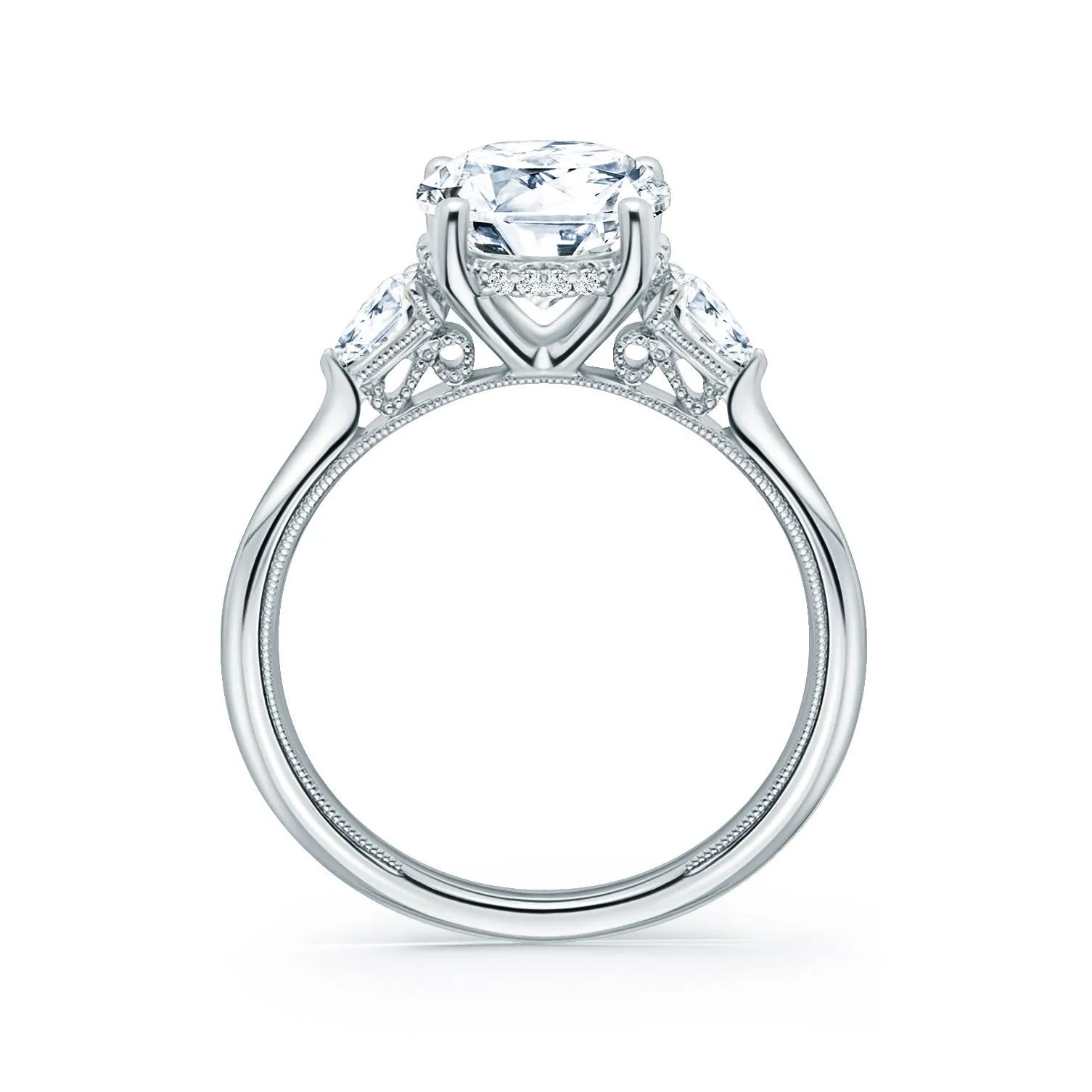 Three Stone Pear Hidden Halo Diamond Engagement Ring sold by Kirk Kara product image thumbnail 3