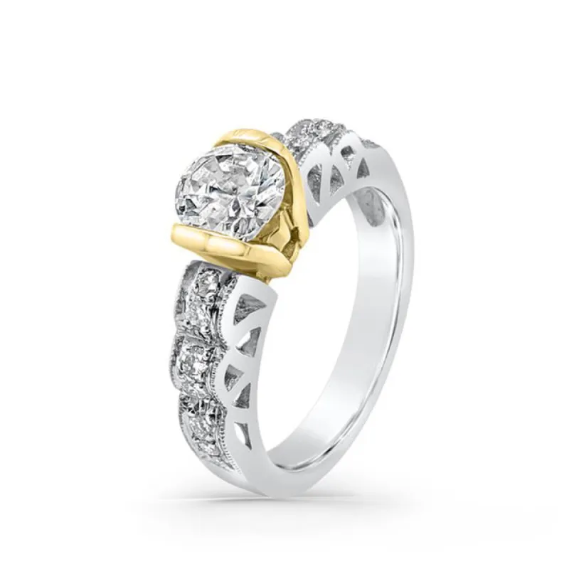 Platinum 18K Yellow Gold Diamond Modern Vintage Engagement Ring sold by Kirk Kara