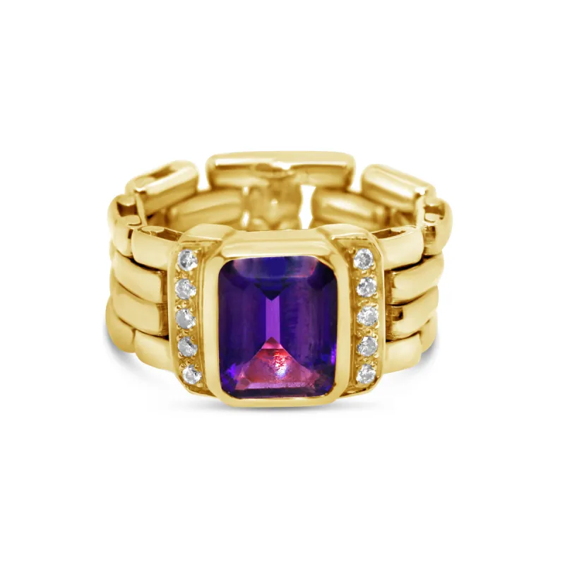 18K Yellow Gold Diamond Amethyst Fashion Ring sold by Kirk Kara