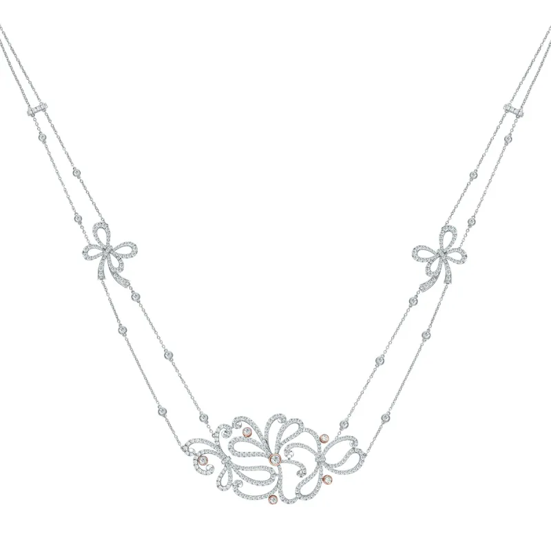 Elegant Bow Fancy Diamond Station Necklace sold by Kirk Kara