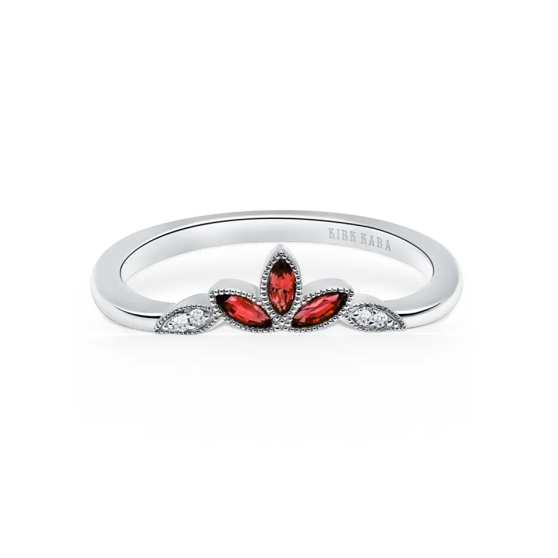 Floral Boho Ruby Diamond Wedding Band sold by Kirk Kara