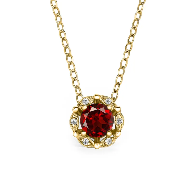 Delicate Floral Red Garnet Diamond Necklace sold by Kirk Kara