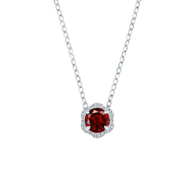 Floral Milgrain Red Garnet Diamond Necklace sold by Kirk Kara