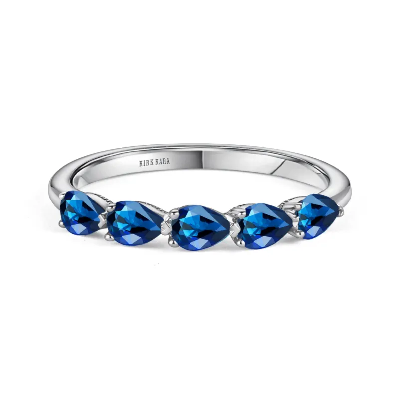 Prong Set Milgrain Pear Blue Sapphire Wedding Band sold by Kirk Kara