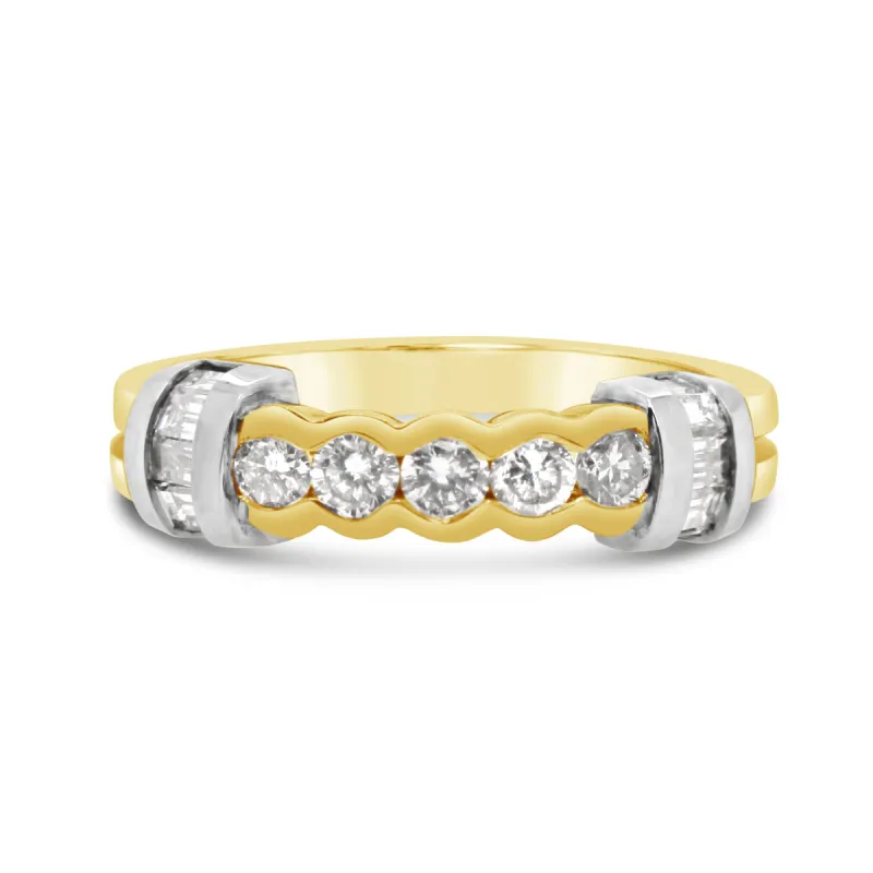 18K Two Tone Gold Vintage Round Baguette Diamond Band sold by Kirk Kara