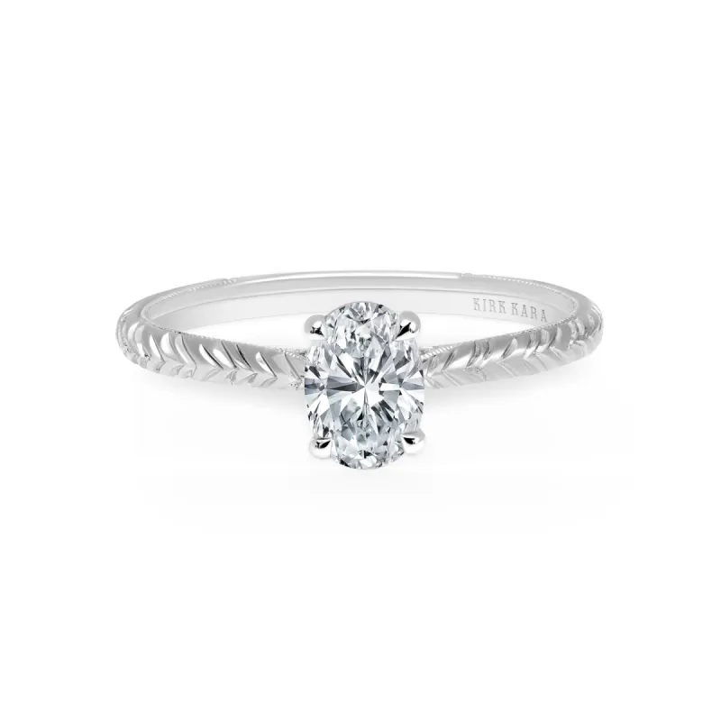 Delicate Wheat Engraved Cathedral Engagement Ring sold by Kirk Kara